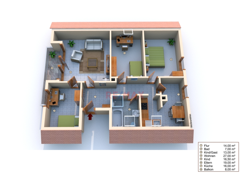 3D-Grundriss Wohnung OG